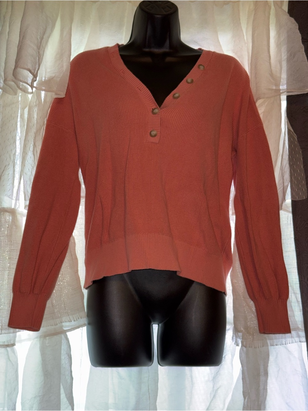 Loft Button-Accent Knit Sweater in pink